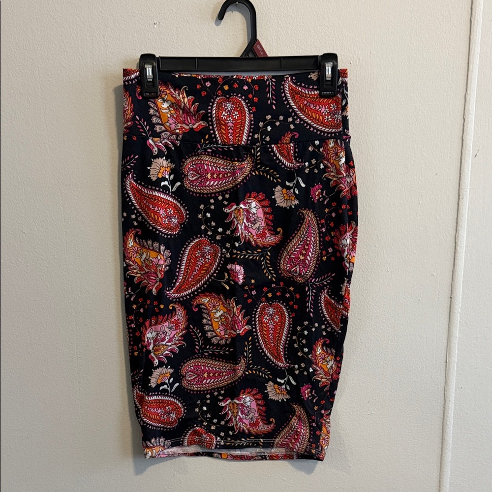 Rainbow Paisley Print Pencil Skirt - Red and Pink